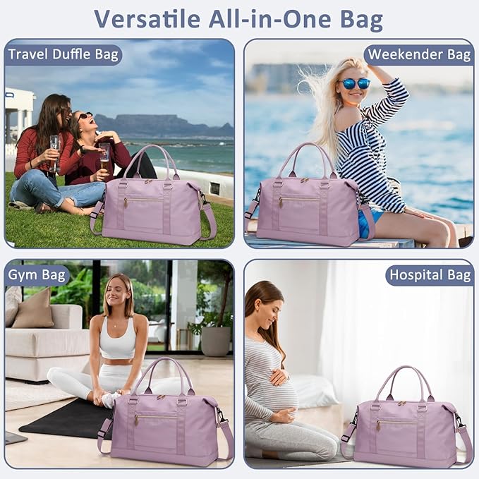 Travel Duffle Bag for Women, Weekender Bags, Hospital Bag for Labor Delivery, Lightweight Tote Duffel Overnight Bag with Luggage Sleeve,Airplane Travel Bags (Purple, Large)