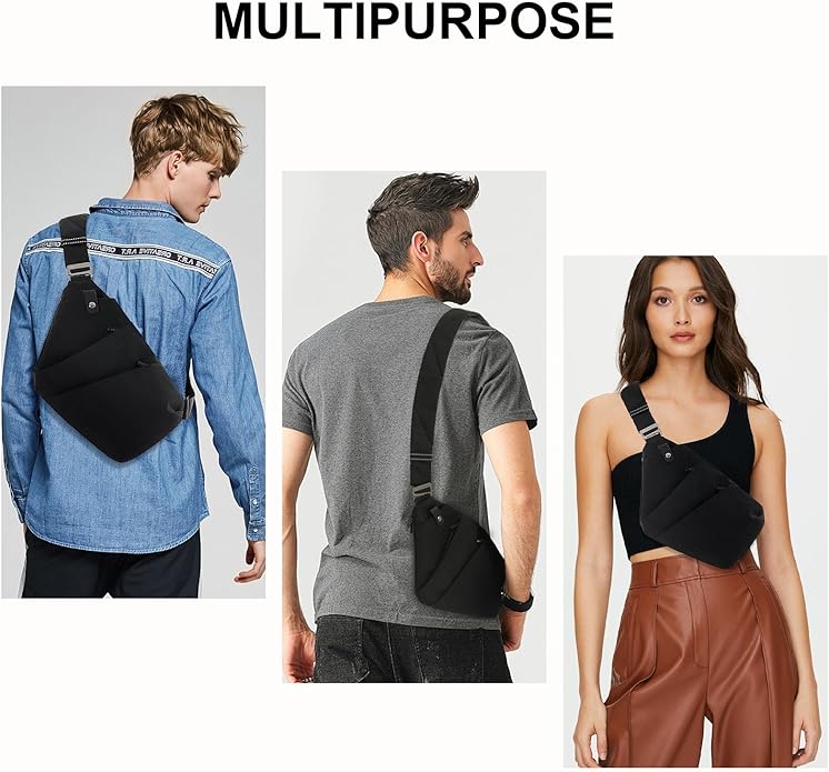 Crossbody Sling Bag, Water-Resistant Anti Theft Chest Pack, Minimalist Commuter Daypack for Travel Hiking Work