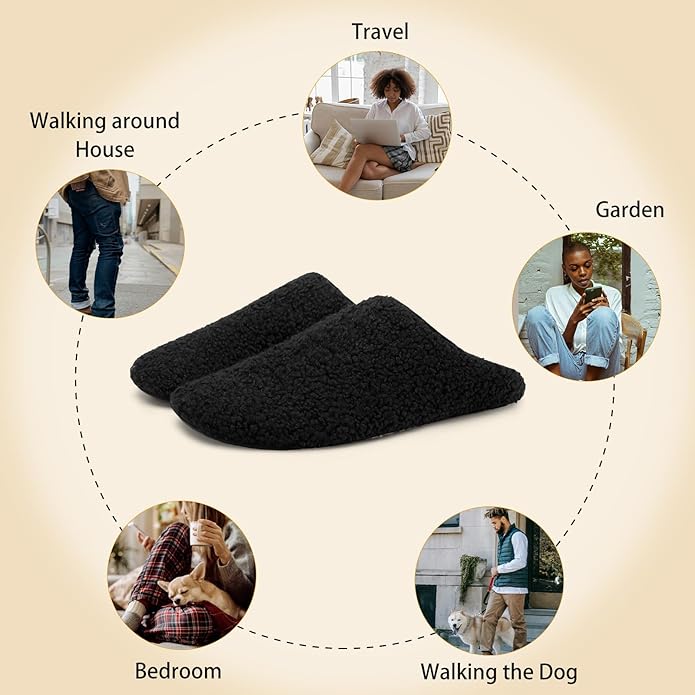 QFH Womens & Mens Cozy House Slippers - Portable Travel Shoes with Flexible Rubber Sole & Soft Velvet Lining