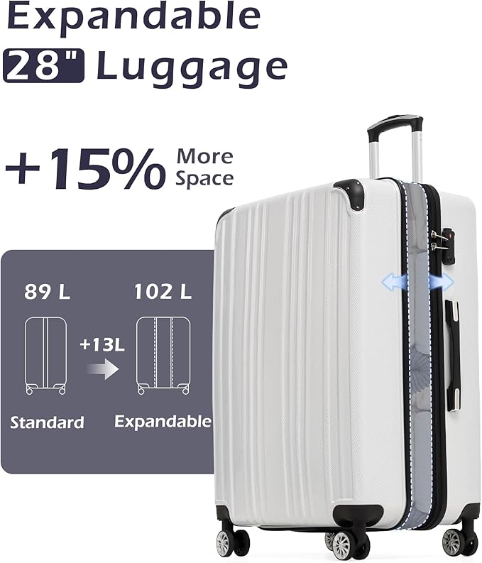 Coolife Luggage, Suitcase with Durable and Lightweight, Large Checked Luggage with PC+ABS Hardshell Expandable, Dual Spinner Wheels, TSA Lock, and YKK Zipper (green new, L(28in))