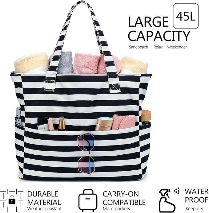 LEDAOU Beach Bag Waterproof Sandproof Women Beach Tote Pool Bag with Zipper for Swim Gym Grocery Travel with Wet Pocket | Sandproof, with Zipper, for Gym, Grocery, Travel, with Wet Pocket