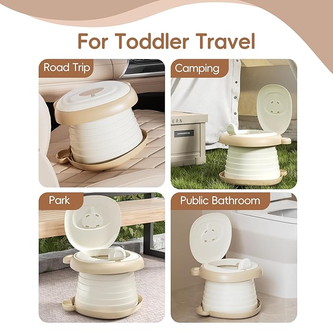 Travel Potty Seat for Toddler,Foldable Car Potty for Toddler, Portable Toilet Seat for Kids with Potty Liners, Absorbent Pads, Portable Potty Seat for Toddler Travel, Camping And Outdoor Use