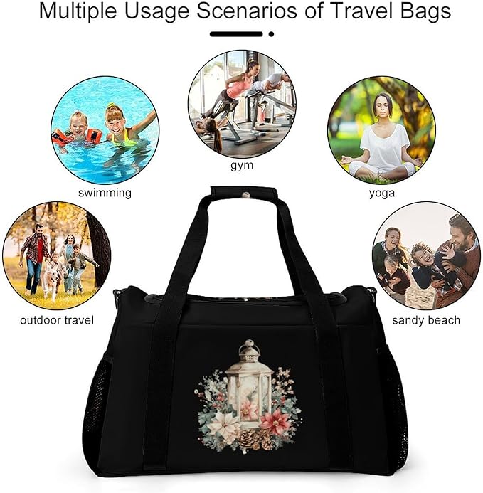 Vintage Festive Lantern Duffle Bag Gym Bag for Workout Travel Tote with Detachable Straps