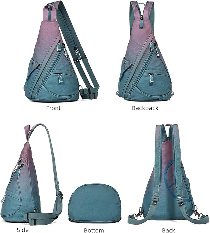 KL928 Canvas Sling Bag - Small Crossbody Backpack Shoulder Casual Daypack Rucksack for Men Women(Large Version, Violet+GrayishBlue)