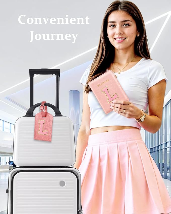 Slohif Passport Holder Initial Lugguage Tag Set Suitcase Cover Wallet Case for Travel Women - Leather Letter Passport Book Personalized Organizer Card Protector Sleeve Essentials Slim Carrier Red L