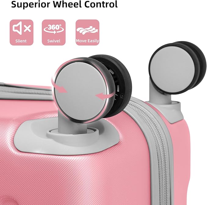 LARVENDER Luggage Sets 6 Piece Hardshell Expandable Suitcases with Spinner Wheels TSA Lock, Lightweight ABS Travel Carry On Luggage Set for Women, Pink Grey