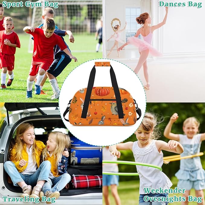 Rabbit Pumpkin Kids-Duffel-Bags Gymnastics Dance Bag Carry-On Overnight Travel Gym Lightweight Dance Sports Bags For Girls Boys Kids,