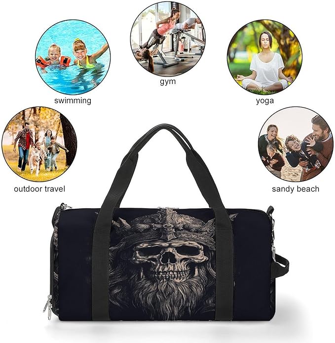 Skull And Ax Gym Bag Lightweight ,Travel Duffle Bag with Shoe Compartment,Gym Bag for Women for Overnight, Weekend, Yoga, Gym, Business Trips, Sport And Hospital.