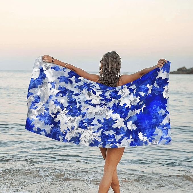 Blue And White Camouflage Sand Free Beach Towel – 27.5"X55" Quick Dry Microfiber Beach Towels For Travel, Swimming, Pool, And Camping, Absorbent And Compact Beach Essential For Women, And Men