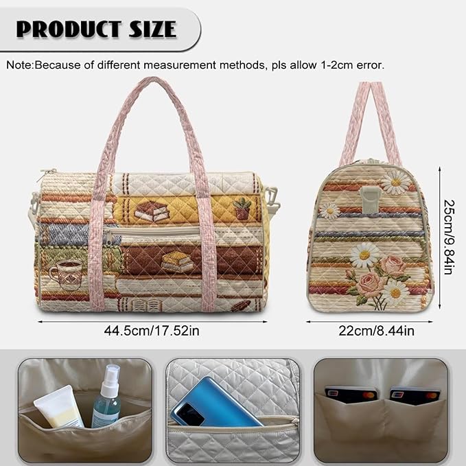 COEQINE Quilted Duffle Print Travel Gym Bag for Women Travel Book Themed Quilted Tote Bag For Womens Carry On Weekender Gym Bag&toiletry Bag,Purses for Woman