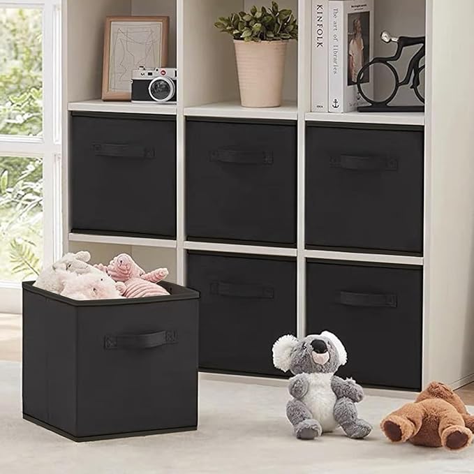Black Storage Bins 9.0"x7.5"x7.5" Small Size Fabirc Foldable Closet Toy Organizer Collapsible Cloth