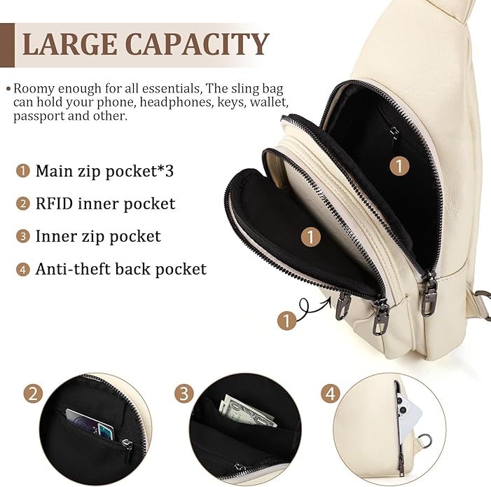 JASGOOD Anti Theft Crossbody Travel Bag for Women Men PU Leather Sling Bag with Adjustable Strap