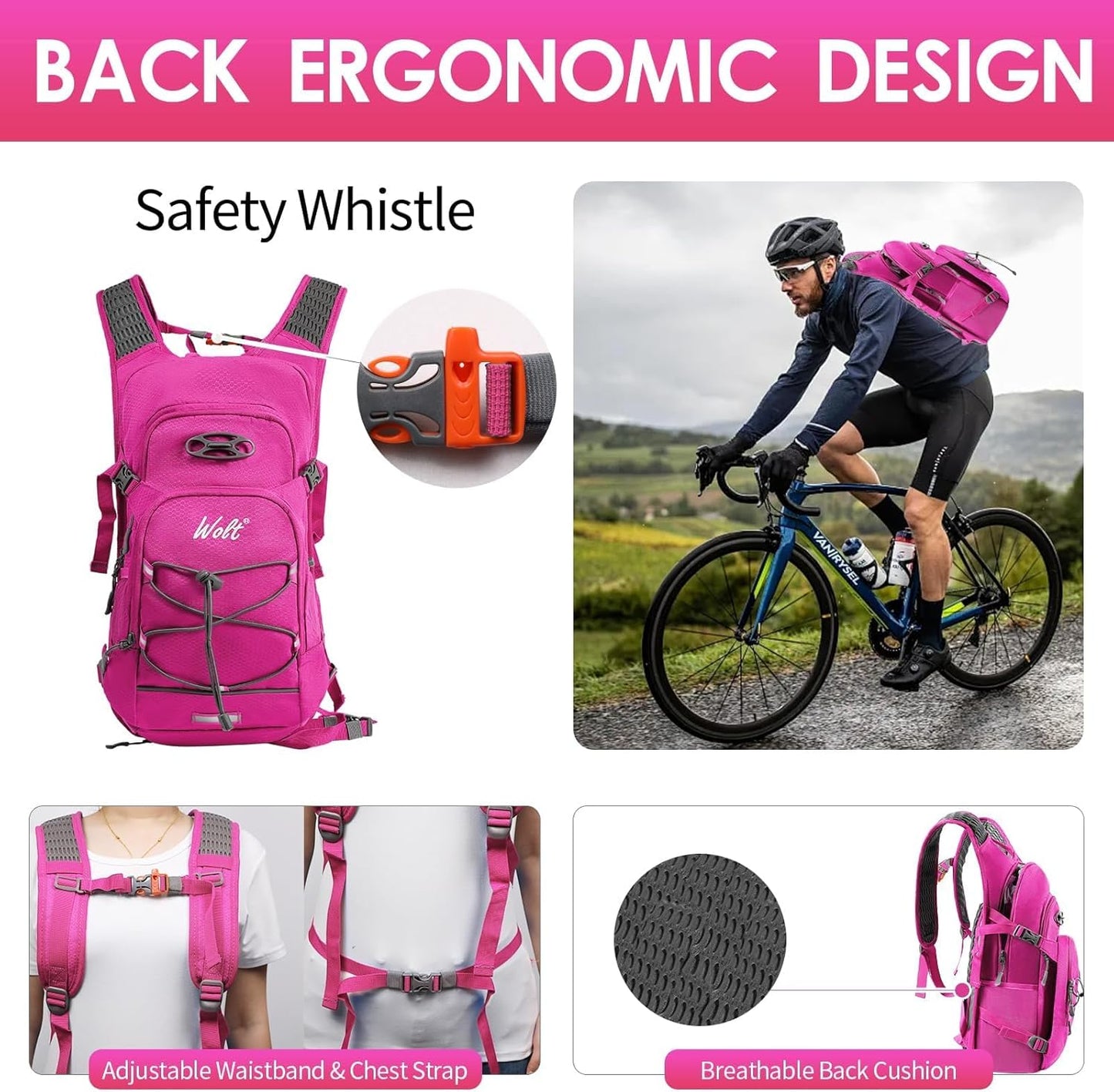 WOLT Hydration Backpack 18L Hiking Water Backpack with 2L Water Bladder for Men Women, Hydration Pack for Running Cycling Biking and Climbing