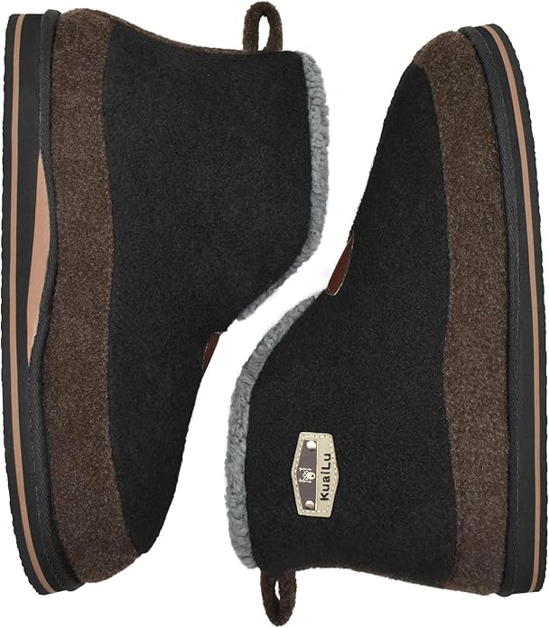 KuaiLu Mens House Slippers Booties Cozy Memory Foam Boots Warm Plush Lining Winter Felt Home Bedroom Slipper Socks Indoor Outdoor Non-Slip Shoes