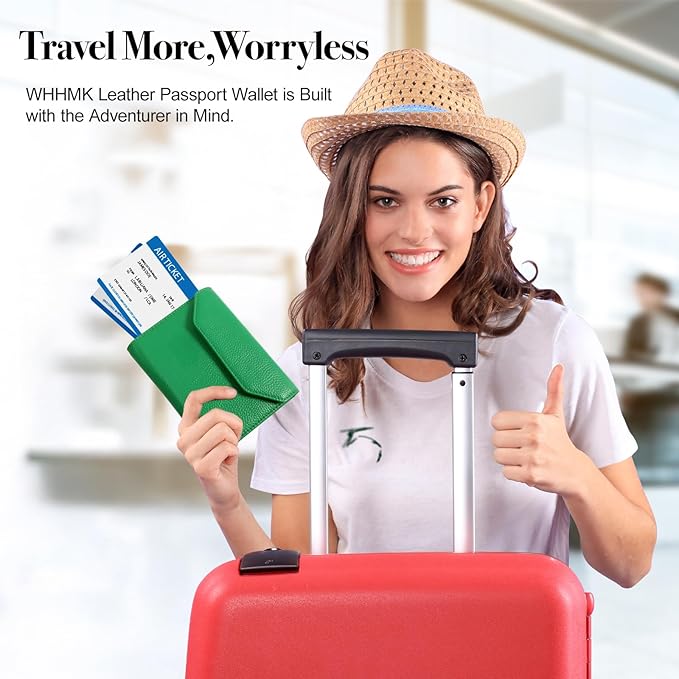 Leather Passport Holder for Travel,Rfid Passport Holder Protect Your Card Security,Passport Book Holder for Women,Travel Wallet with Cards & Pen Slots,Boarding Pass,Zipper Cash Pocket(Green)