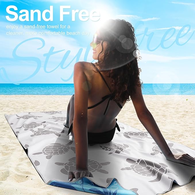 4 Packs Lightweight Thin Microfiber Beach Towel Oversized Quick Dry Compact Sandproof Clearance Towels Sand Free Camping Swimming Easy Pack Travel Accessories Starfish Small Fish Turtles Flamingos