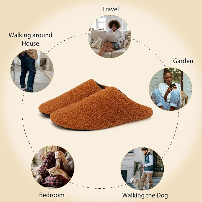 QFH Womens & Mens Cozy House Slippers - Portable Travel Shoes with Flexible Rubber Sole & Soft Velvet Lining