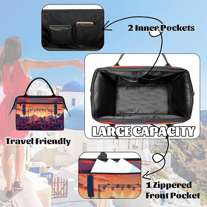 Music Festival Overnight Weekender Bag for Women Men Travel Duffel Bags Waterproof Luggage Carry on Sports Yoga Gym Bag