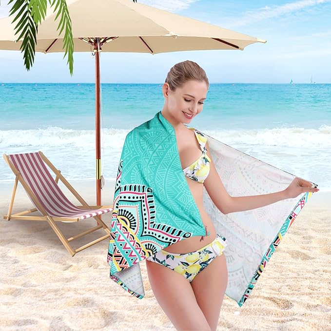 Beach Towel Microfiber 60"x30" Lightweight Sand Free Absorbent Quicy Dry Green Flower Travel Towels Swim Pool Yoga Gym Camping for Adults Women Girls Beach Essentials Accessories Vacation Gift