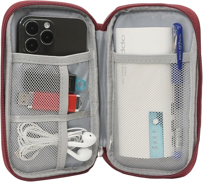 Electronic Cord Organizer Travel Case, Electronic Organizer Pouch Bag, Cable Organizer bag Pouch Electronic Accessories Case for Cable, Cord, Charger, Phone, Power Bank, Earphone (Wine Red)