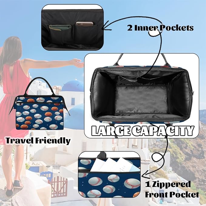 Baseball Overnight Weekender Bag for Women Men Travel Duffel Bags Waterproof Luggage Carry on Sports Yoga Gym Bag