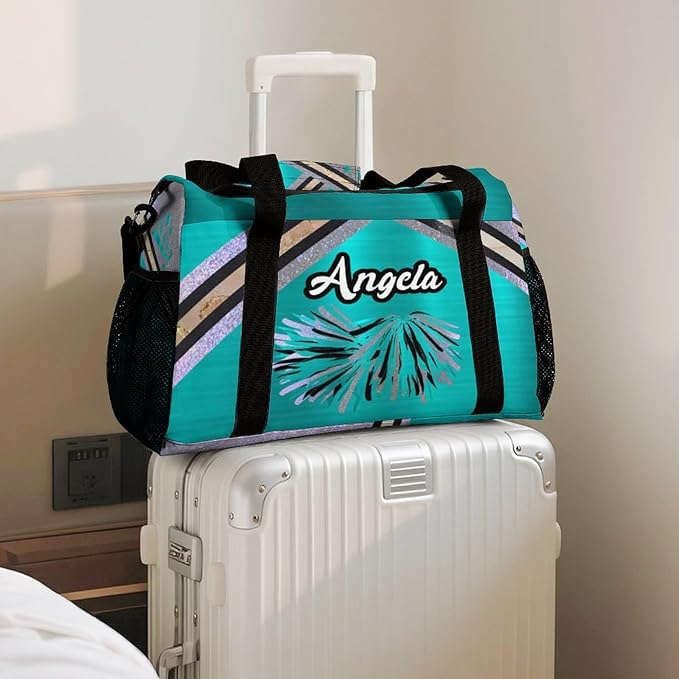 Cheer Teal Blue Cheerleading Pom Luggage Bag Waterproof Duffel Bag Adjustable Shoulder Strap Perform Training Travel Bag for Teens Adults Backpack
