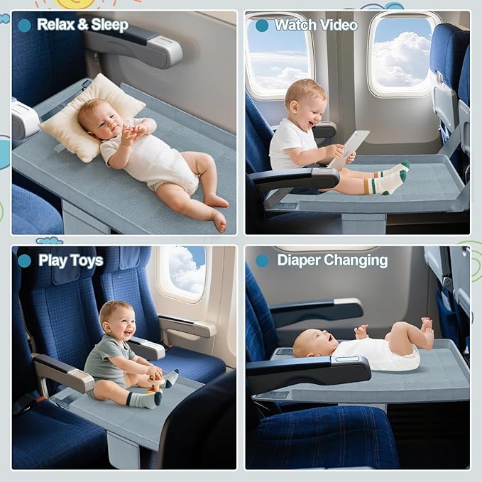 Toddler Airplane Bed - Airplane Seat Extender for Kids - Barrier Designed Flyaway Kids Bed Airplane with Pockets - Portable Plane Bed Foot Rest for Flights Travel Essentials Soft Flexible Edge