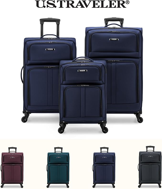 U.S. Traveler Anzio Softside Expandable Luggage with Spinner Wheels, Navy, 22-Inch Carry-on