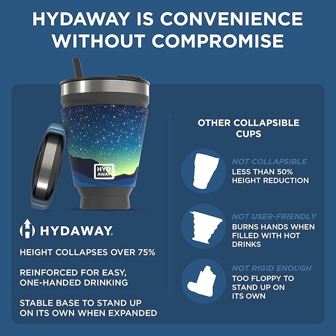 HYDAWAY 16oz Collapsible Tumbler - Collapsible Insulated Drink Tumbler - Silicone Travel Cup with Lid & Sleeve - Perfect for Coffee, Travel, and Everyday Use