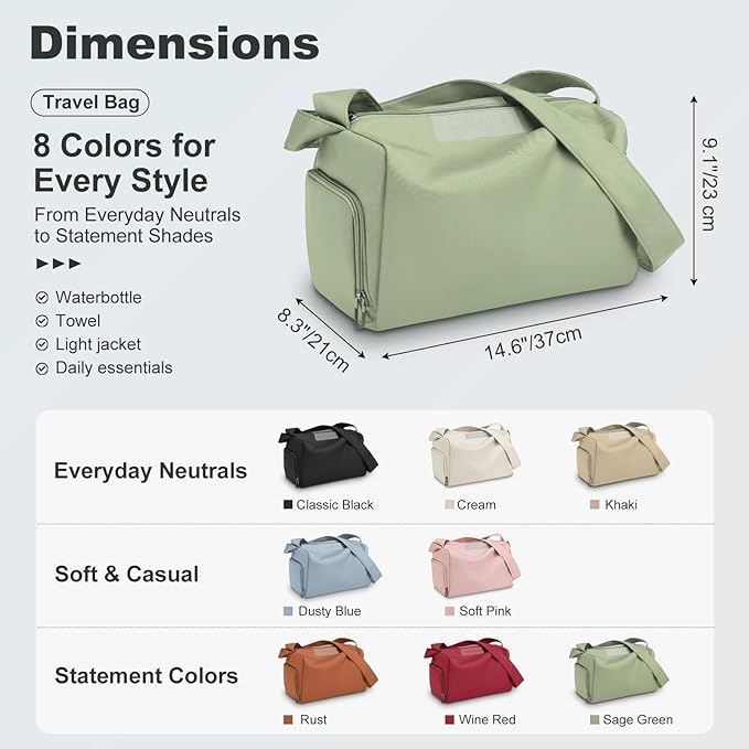 Women's Mini Gym Bag Crossbody, Everyday Sling Duffel with Shoe Compartment & Wet Pocket, Water-Resistant Travel Bag, Olive Green