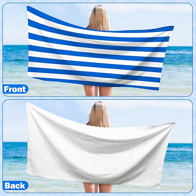 Blue Stripes Magnetic Beach Towel - 75"x30" Sand Free Quick Dry Microfiber Towel with Built-in Magnets Lightweight for Beach Chair Car Door Pool Travel Camping Yoga with Storage Bag