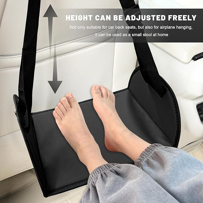Car Rear Seat Footrest, Comfortable Foot Hammock with Adjustable Straps, Portable Foot Sling Leg Rest Travel Essentials for Women and Men, Universal Car Accessories (Black)