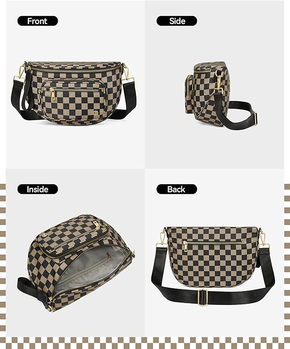 BOSTANTEN Crossbody Bags for Women Cross Body Purse Checkered Bum Bag, Large Diaper Purse for Moms, Perfect for Work/Travel