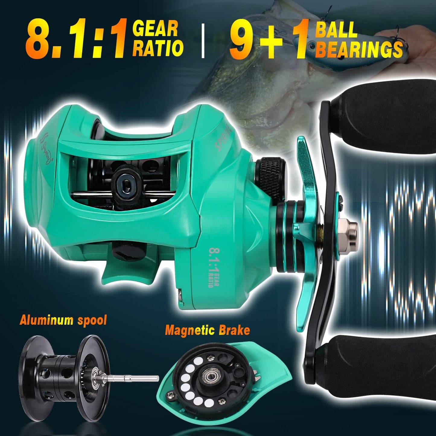 Sougayilang Fishing Rod and Reel Combo, 2-Piece 5-Foot 6-Inch Graphite & Fiberglass Rod, Durable and Strong, Quickset Anti-Reverse Fishing Reel (1Pack/2Pack)