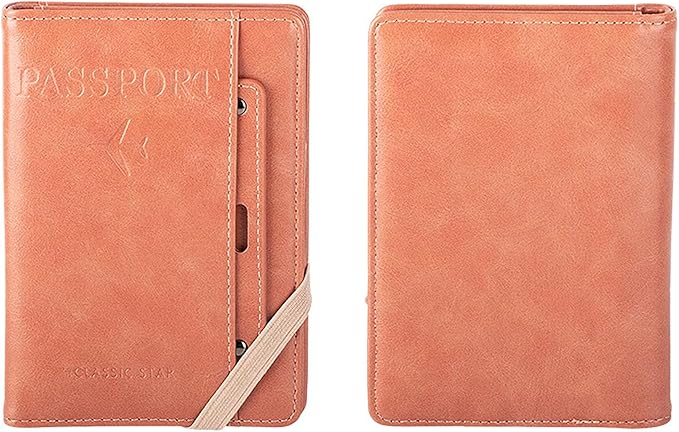 Genuine Leather Passport Holder Cover - RFID Blocking Travel Wallet & Passport Case with Pen Holder, Dual SIM Card Slots & Boarding Pass Pocket for Men & Women,Family Travel Essentials, Retro Style