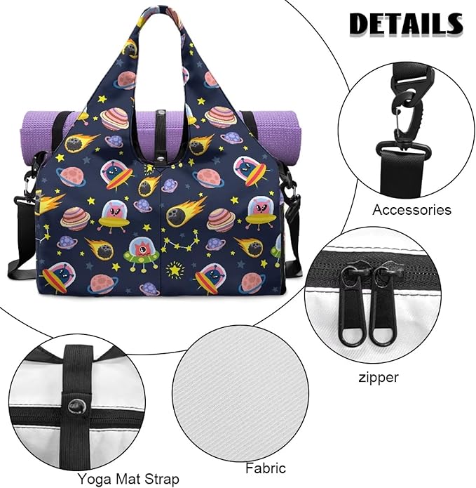 Mens Duffle Bag with Shoes Compartment, Travel Duffel Bags with Yoga Mat Holder, Wet Pocket, Carrying Function Gym Bags for Yoga Pilates Swimming