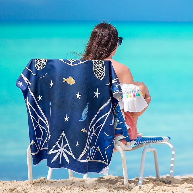Turtle Magnetic Beach Towel - 74.8"x30" Sand Free Quick Dry Microfiber Towel with Built-in Magnets Lightweight for Beach Chair Car Door Pool Travel Camping Yoga with Storage Bag