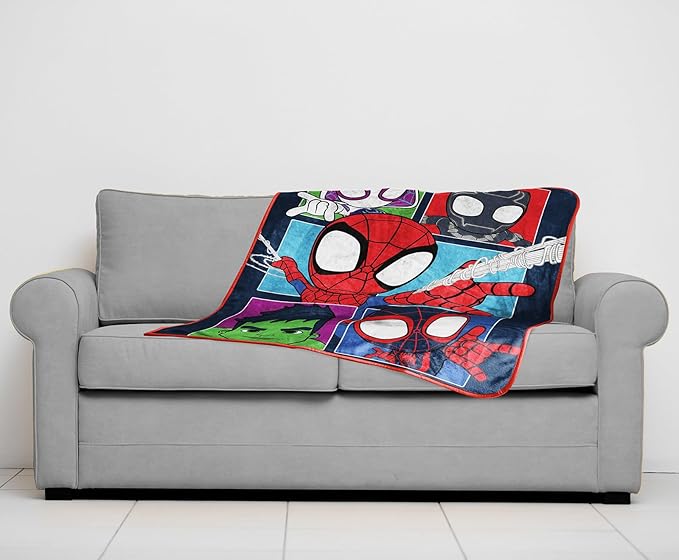 Sunny Side Up Marvel Spidey & His Amazing Friends Plush Travel Throw Blanket - Measures 40 x 50 Inches - Super Soft & Cozy Travel Accessories Features Miles Morales & Ghost Spider Gwen