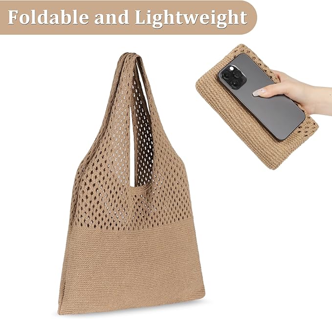 Sightor Crochet Tote Bag, Mesh Beach Bag Knit Summer Hobo Bag Vacation Boho Tote Bag for Women