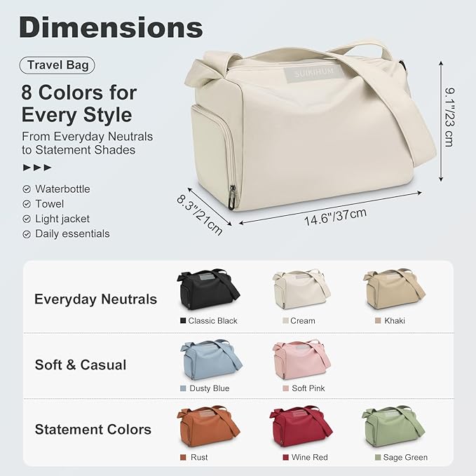 Women's Mini Gym Bag Crossbody, Everyday Sling Duffel with Shoe Compartment & Wet Pocket, Water-Resistant Travel Bag, Cream