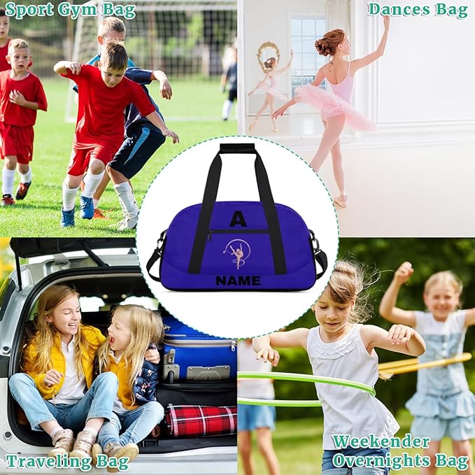 Personalize-Kids-Sports-Duffel-Bags With Custom Name Text Carry-On Overnight Travel Gym Lightweight Dance Pattern Sports Bags For Girls Boys Kids,Blue 4