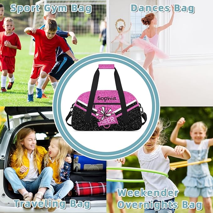 Personalized Pink Cheer Bag for Cheerleaders, Custom Sport Gym Bag Dance Bag Travel Duffle Bag Cheerleading Gifts for Women
