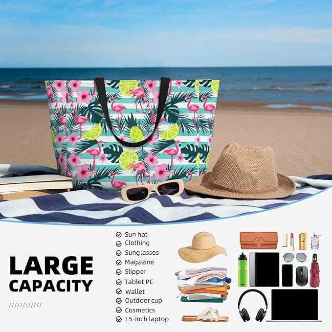 Beach Bag Tote Bags Waterproof Sandproof for Women Large Beach Tote Bag Foldable with Pockets for Weekend Vacation