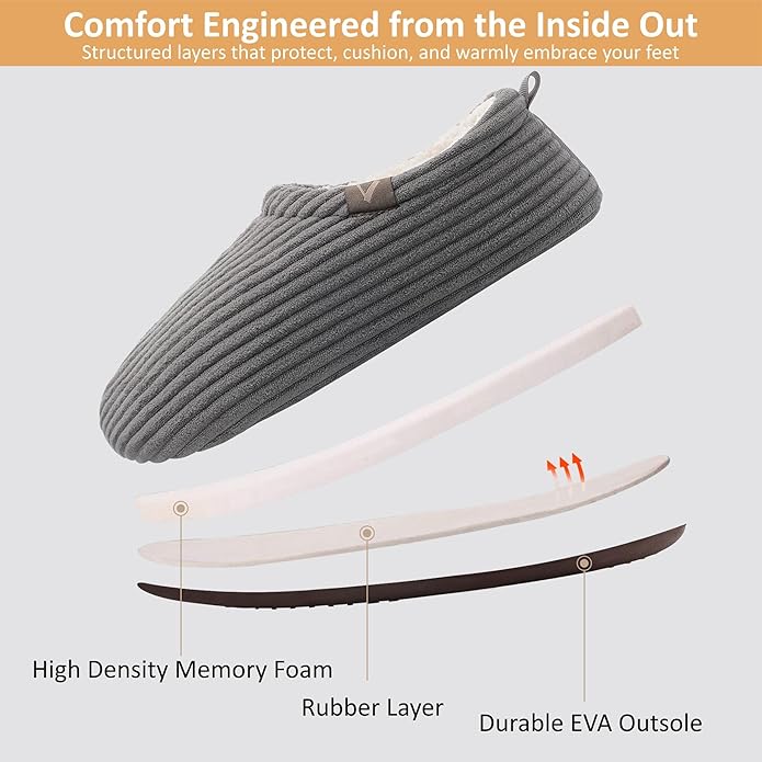 Women’s Fuzzy Memory Foam Slippers with Cozy Curly Fur and Warm Fleece Lining Closed Back Non-Slip House Shoes Lightweight Soft Comfy Indoor Bedroom Slippers