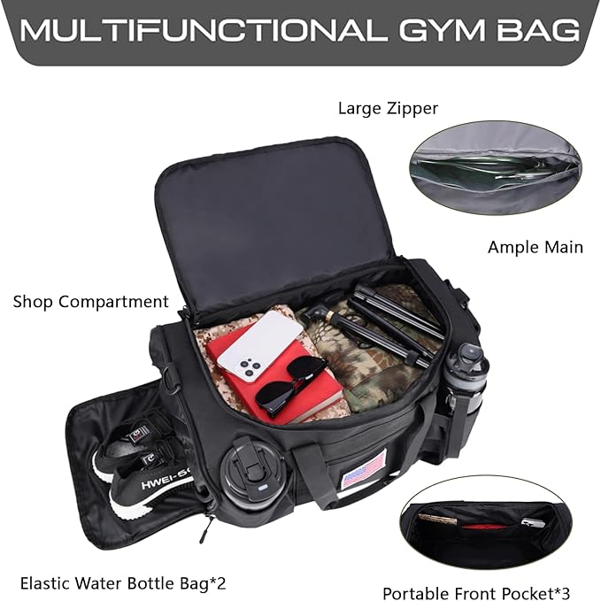 Greencity Gym Bag Duffel Bag with Shoe Compartment for Men Sports Duffels Bag Fitness (Black)
