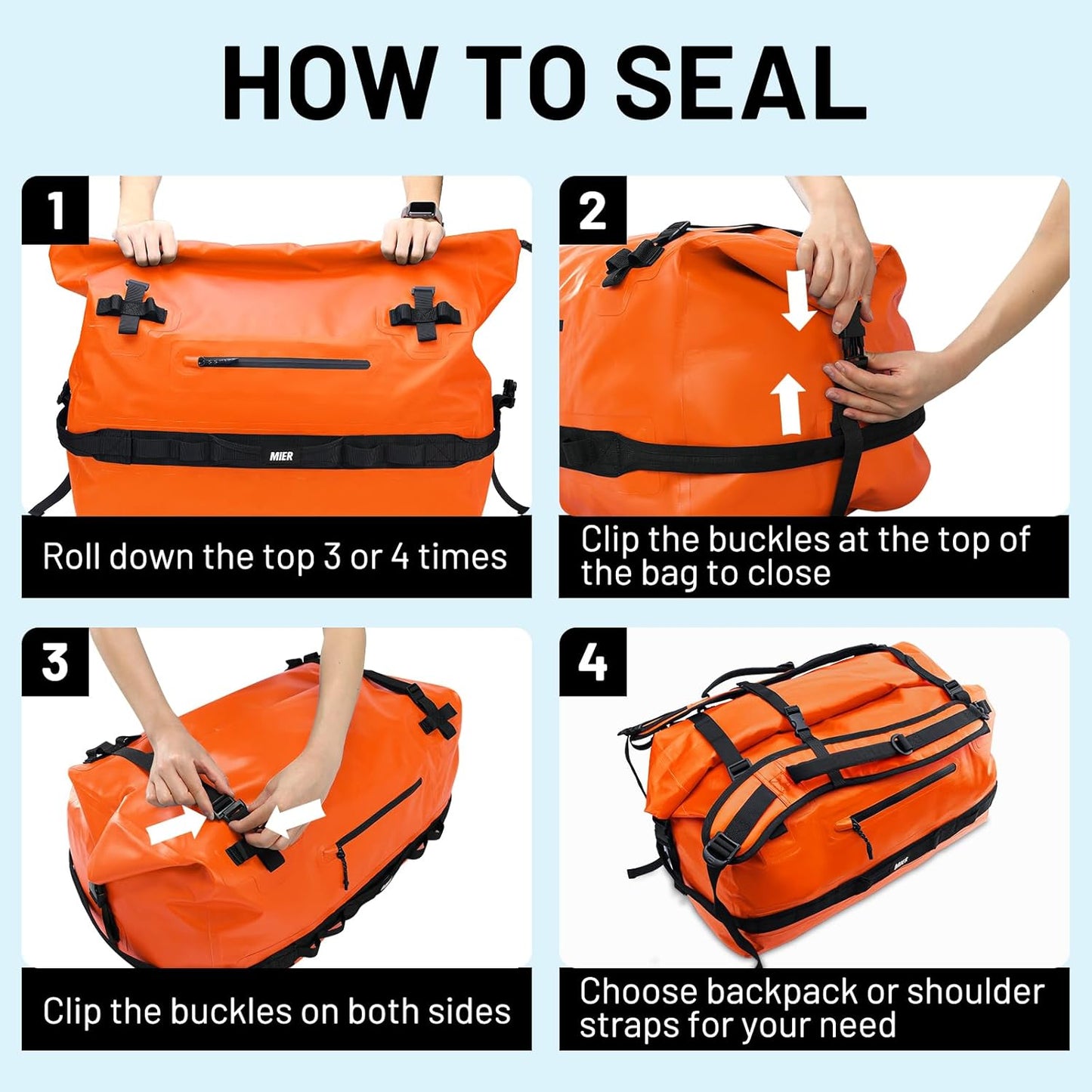 MIER Large Waterproof Duffel Bag Rolltop Dry Backpack Duffle Bags for Kayaking, Rafting, Boating, Swimming, Camping, Travel, Gym, Beach, 60L/80L