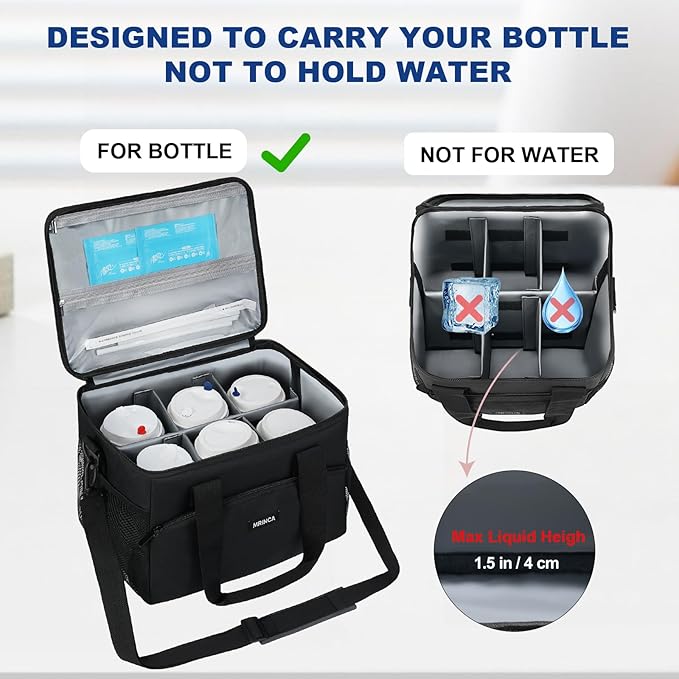 Insulated 6 Cup Drink Carrier Bag for Delivery, Reusable & Leak-Proof Tote with Adjustable Dividers & Detachable Shoulder Strap, for Travel, Takeout, Outdoor Activities