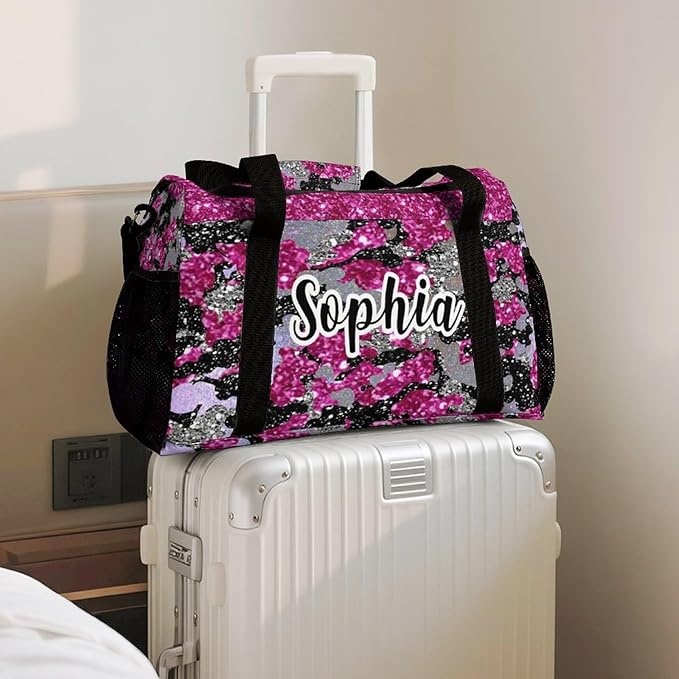 Fuchsia Pink Red Camouflage Camo Waterproof Duffel Bag Gym Dance Sport Perform Training Travel Bag for Teens Adults Women Men Luggage Bag