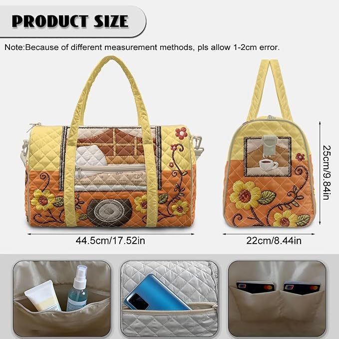 COEQINE Large Duffle Bag For Travel Women Yellow Sunflower Camper Print Quilted Tote Bag Large Car Shoulder Purses for Womens Gym Overnight Luggage Bag with Trolley Sleeve