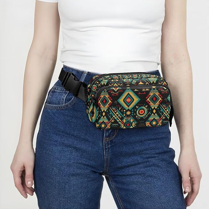 Ethnic Mandala Ikat Pattern Fanny Pack for Women Men Water Resistant Fashion Waist Packs with Adjustable Strap Belt Bag for Travel Workout Jogging Hiking 21219779